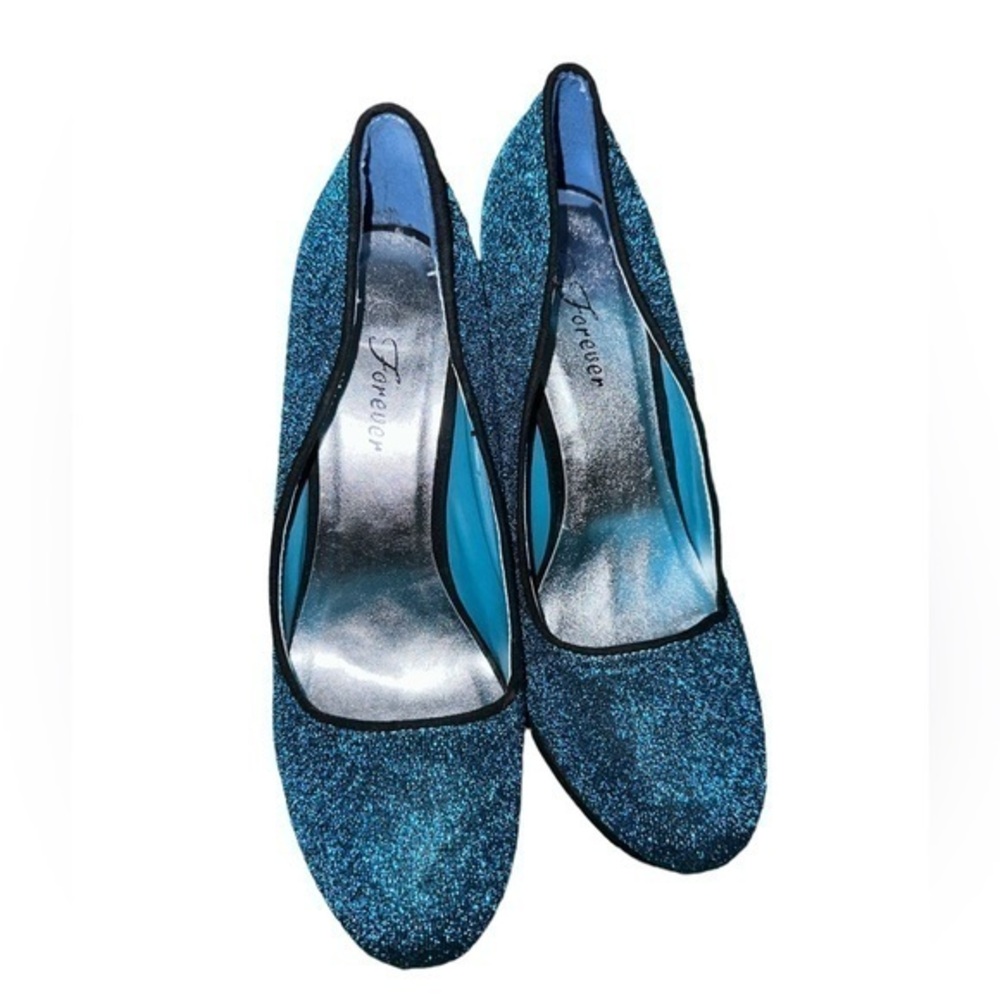 Fashion Glitter Blue Velvet‎ High Heels, size 8.5
